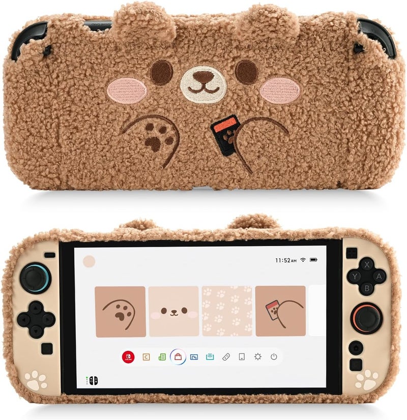 GEEKSHARE Plush Case Compatible with Switch 2 (2025), NS2 Protective Cover for Switch Console and Grip Joy Controller, Plush Bear - Image 1